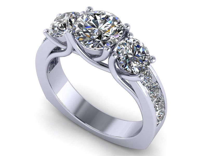 Central Diamond Center Lucita Style Sterling silver CZ 3 Stone Ring 2.50ctw (Euro) - Platinum Plated - Size 7 - Image 1